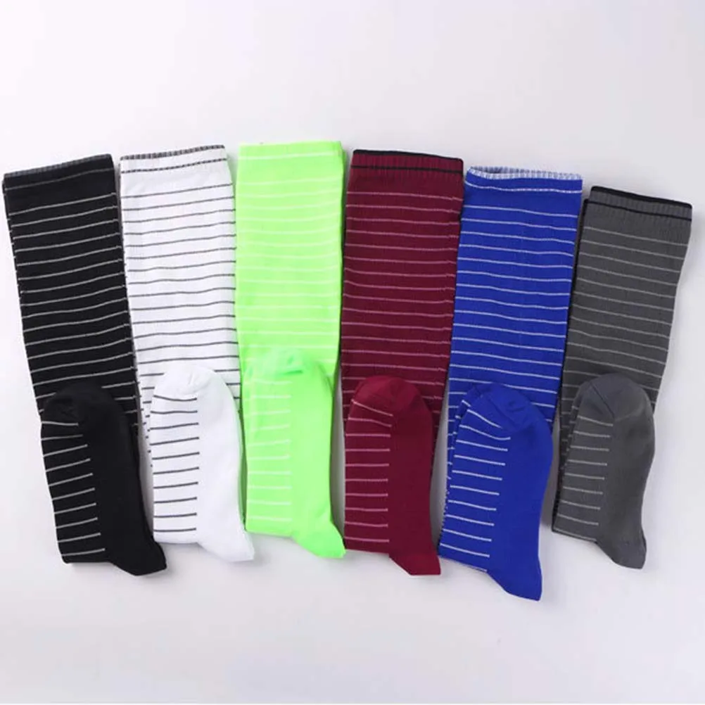 

Knee High Compression Socks Men Black Striped Professional Stretch for Sports Running Travel Improved Leg Circulation