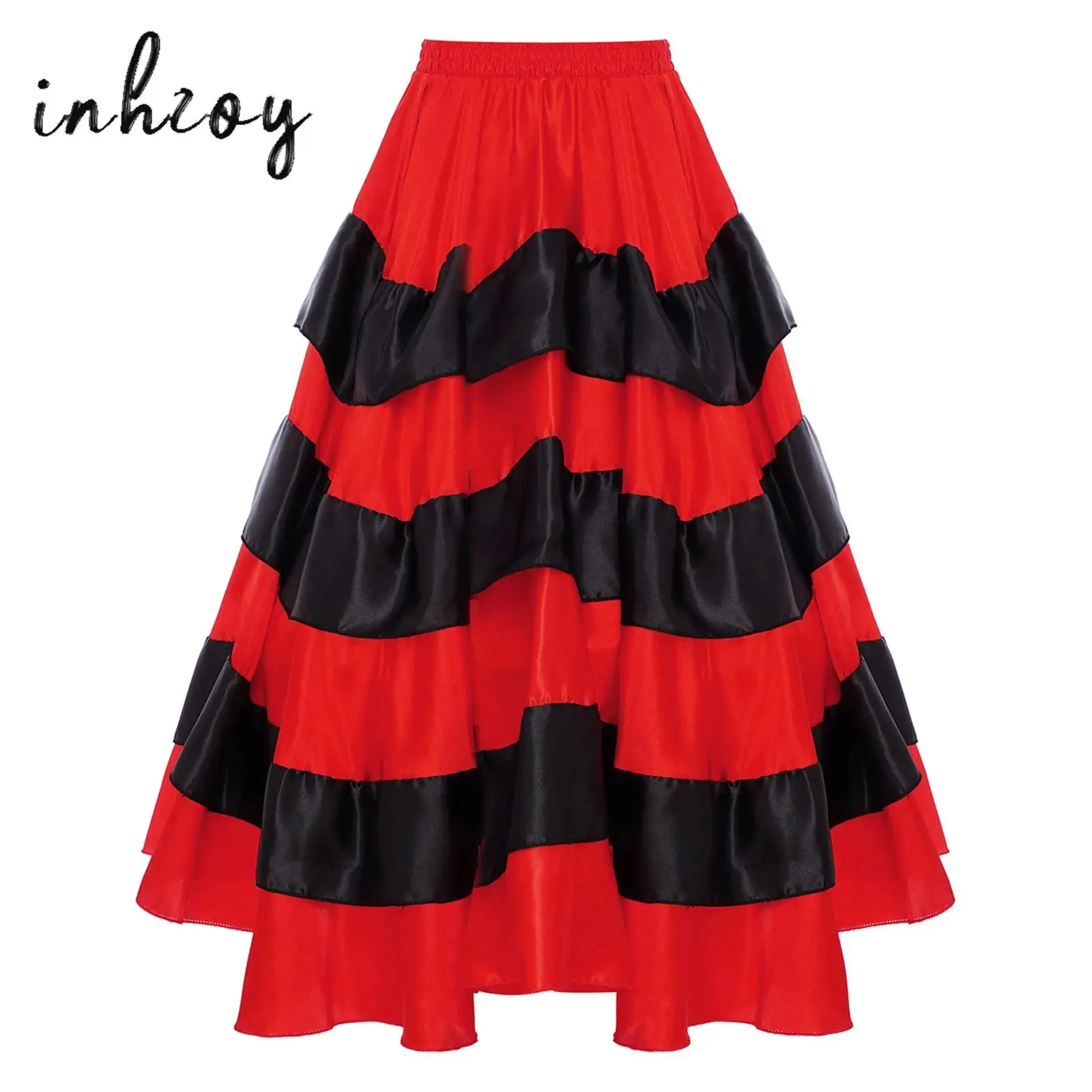 180/360 Grad spanischer Flamenco-Tanzrock für Kinder und Mädchen, metallischer Goldbesatz, gestufte Rüschen, breiter Saum, Röcke, Ballsaalkleid