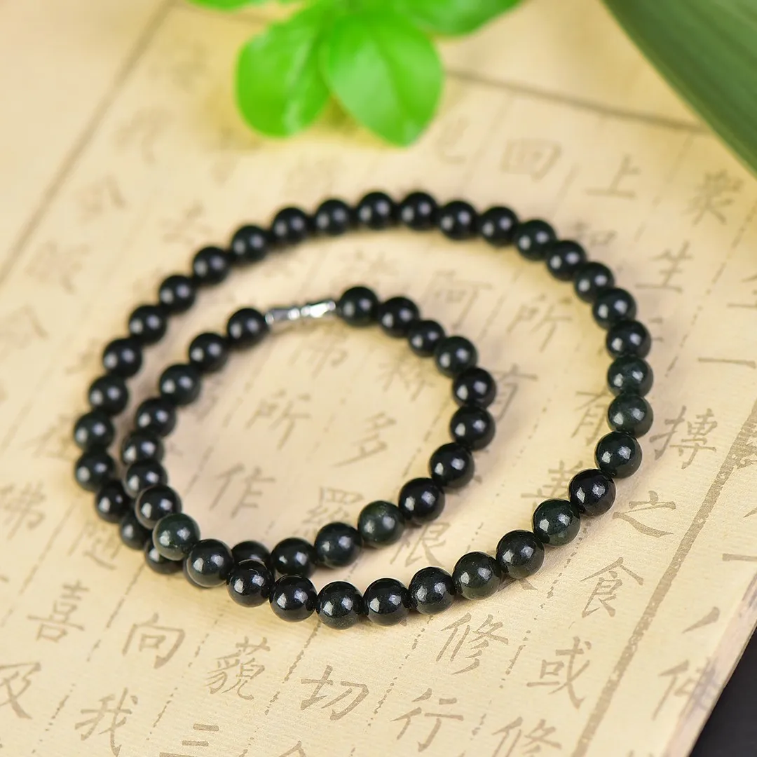 

Natural Nephrite Jade Necklace Women Healing Gemstone Fine Jewelry Genuine Chinese Hetian Jade Beaded Necklace Round Bead Choker