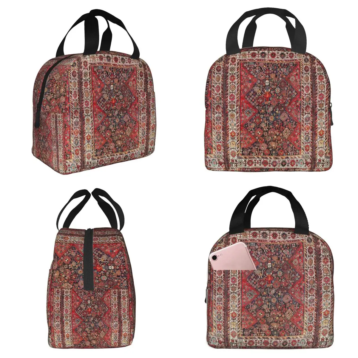 

Термосумка для обедов с принтом персидского ковра Qashqa'i (Фарс, Юго-Западный Персия) для детей, школьная сумка-холодильник, термоконтейнер для еды, сумка-тоут для ланч-боксов