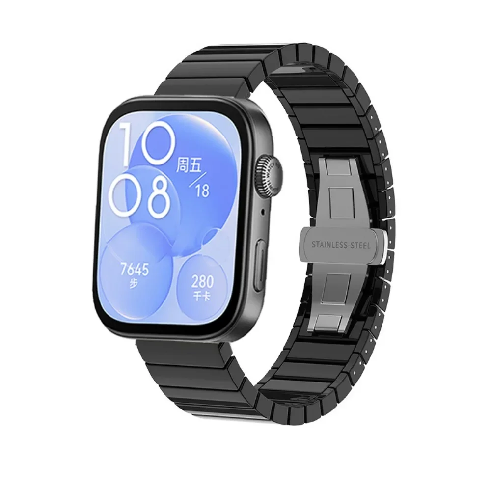 سوار معصم بإبزيم على شكل فراشة معدنية لساعة Huawei Watch Fit 3 حزام سيراميك لساعة Huawei Watch Fit 3/4/4 pro Correa Accessories