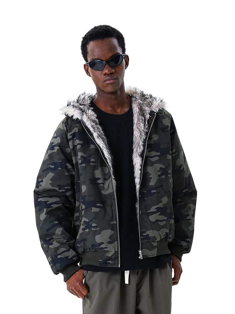 MMOPTOP American Camouflage Jacket Men's Women's Winter Fleece Lined Warm Cotton Parka Coat Casual round Hem Zipper Closure
