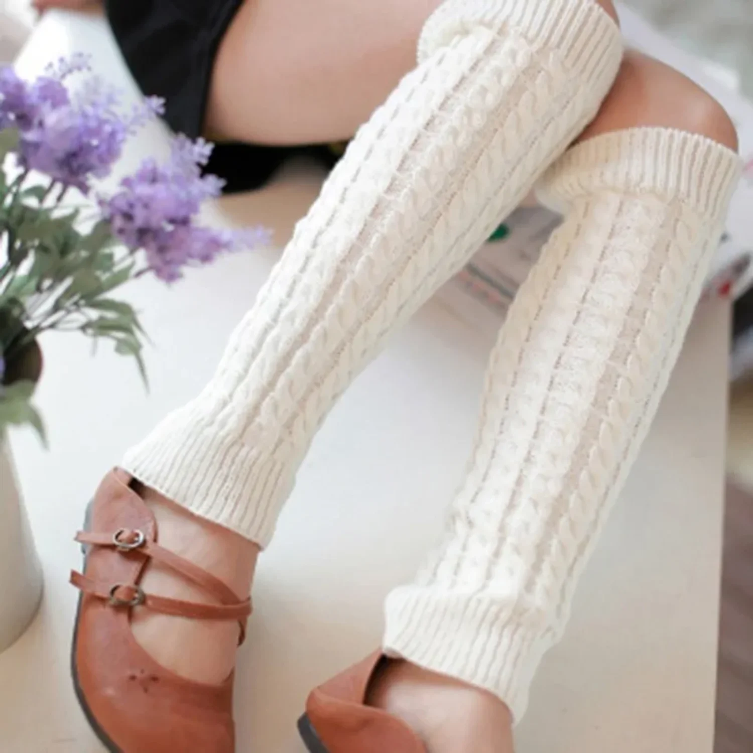

Women Autumn And Winter Legwarmers Kapron Hemp Flowers Kneepad Leg Warmer Female Girls Pile Heap Socks Sports Safety Yoga