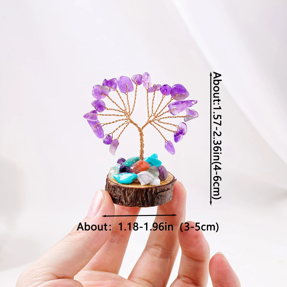 1PC Natural Crystal Tree Wood Base Handmade Tree Of Life Small And Compact Mineral Specimen Home Decoration Gifts