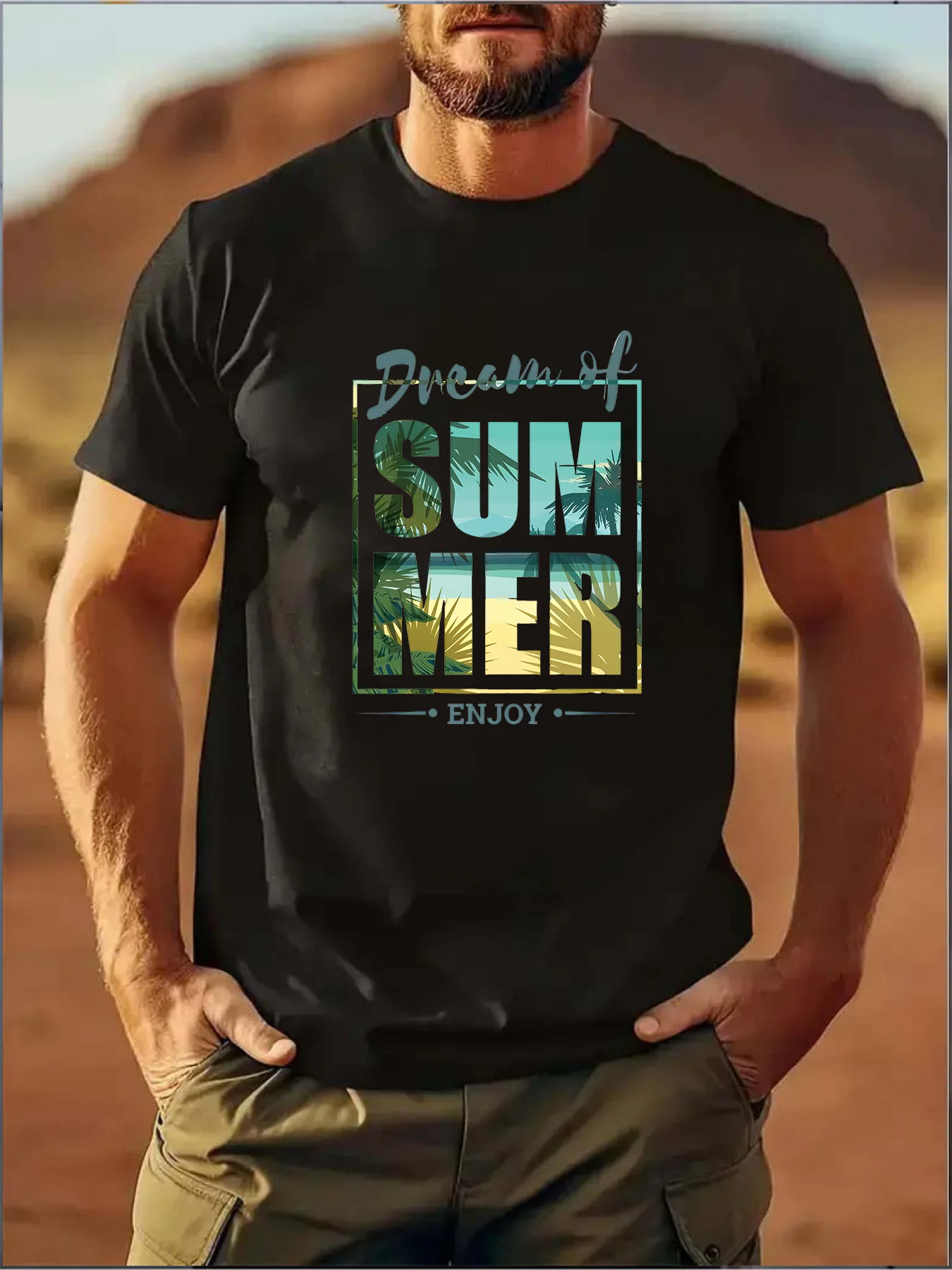 

Men'S Casual Summer Graphic T Shirt Geometric Pattern Polyester Blend Knit Fabric Round Neck Regular Fit Casual
