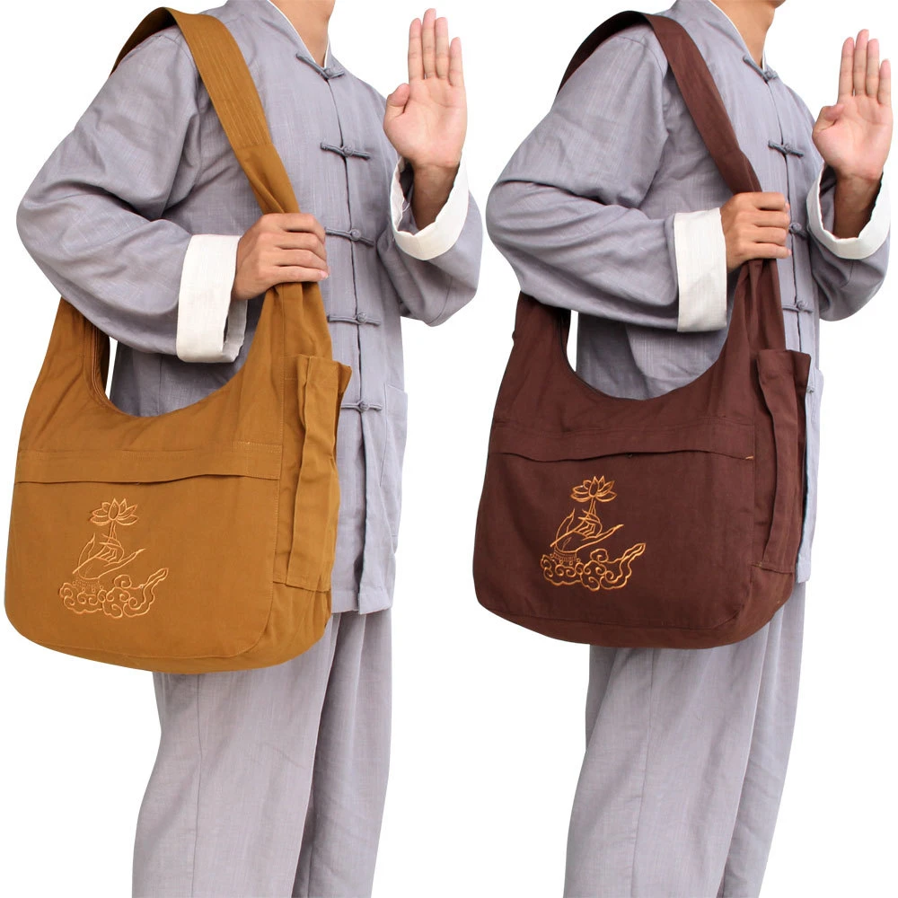 Buddhist Cotton Canvas Shoulder Bag Shaolin Monk Pack Zipper Buddha Pouch Crescent Packages Crossbody Satchel Men Boy Gift 1pcs