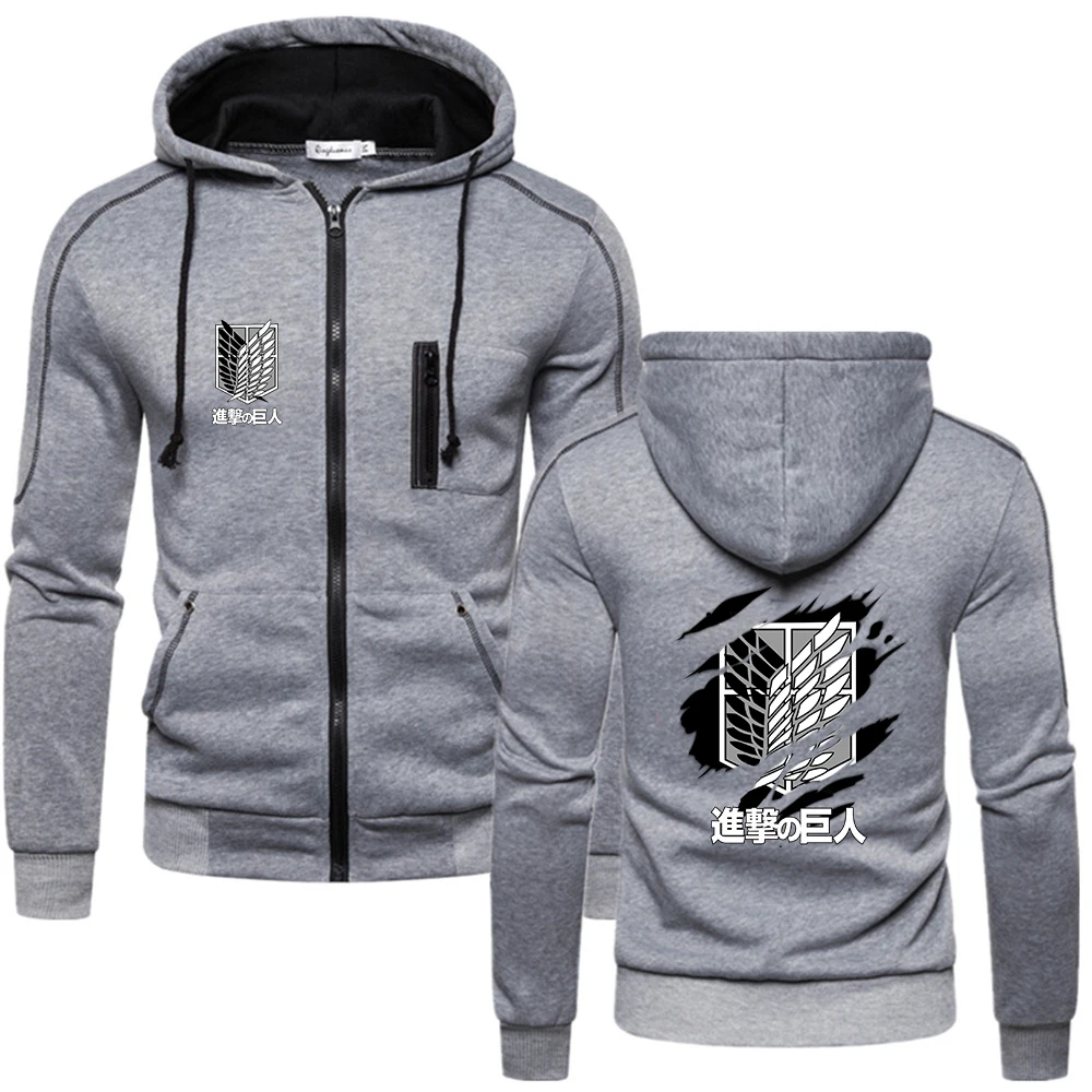 2025 Japanese Anime Solid Color Hoodies Spring And Autumn Man's Loose Comfortable Jacket Attack on Titan Logo Print Slim Coat