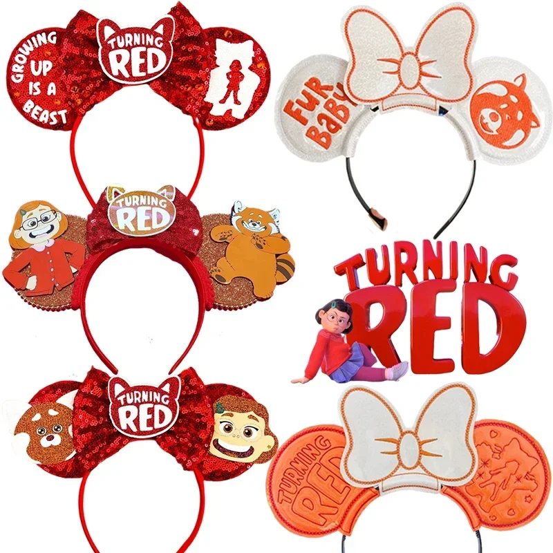 Disney Meilin Lee Lesser Panda Ears Headband for Girls Pixar Turning Red Hair Accessories Women Festival Fur Baby Hairbands Kids