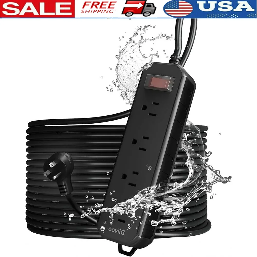 

Weatherproof Outdoor Power Strip 50FT Extension Cord 4 Outlets Waterproof Surge Protector Shockproof Overload Protection