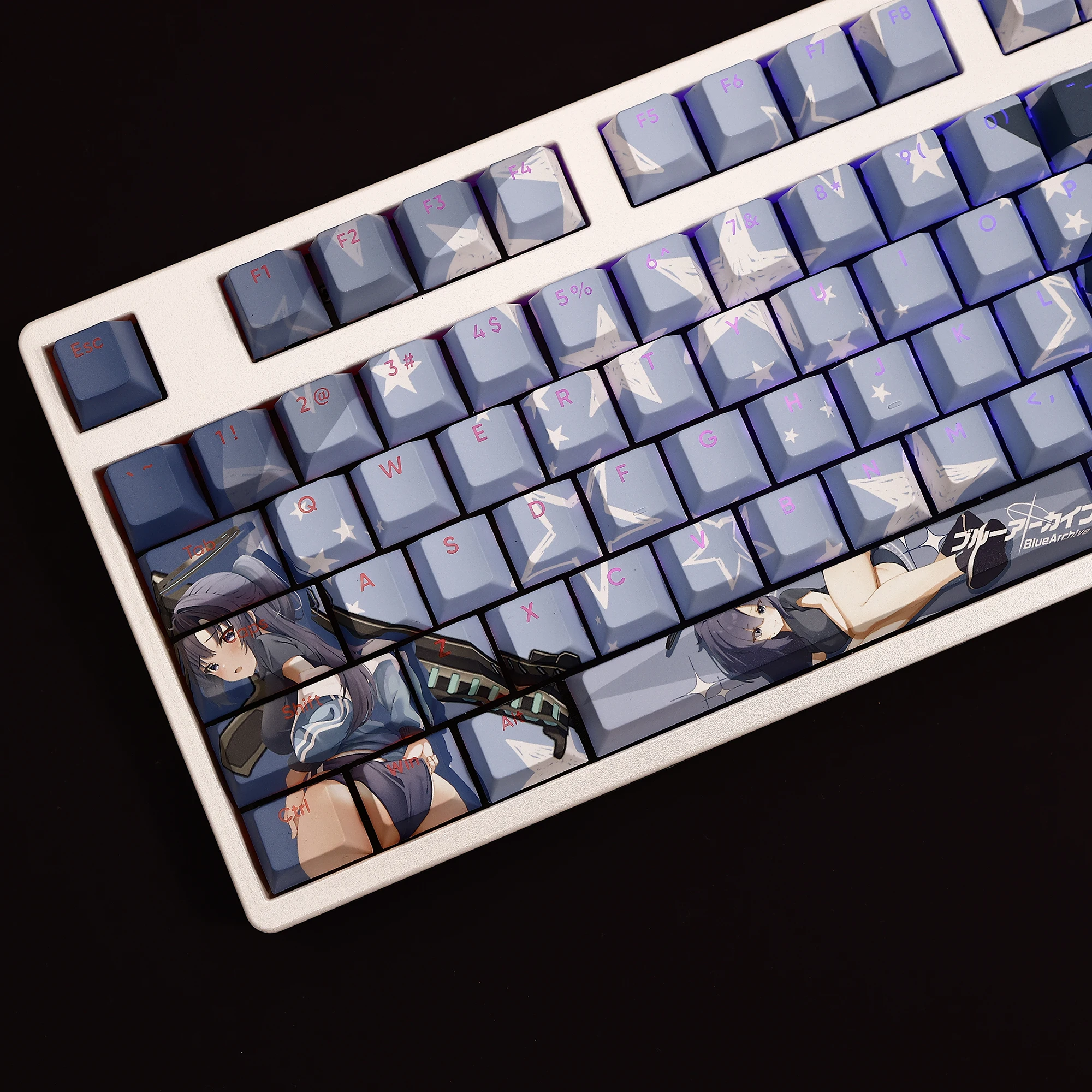 Hayase Yuuka 108 Keycaps Blue Archive PBT DYE Sublimation Light Transmitting Cherry Cross Axis Switch for Mechanical Keyboard