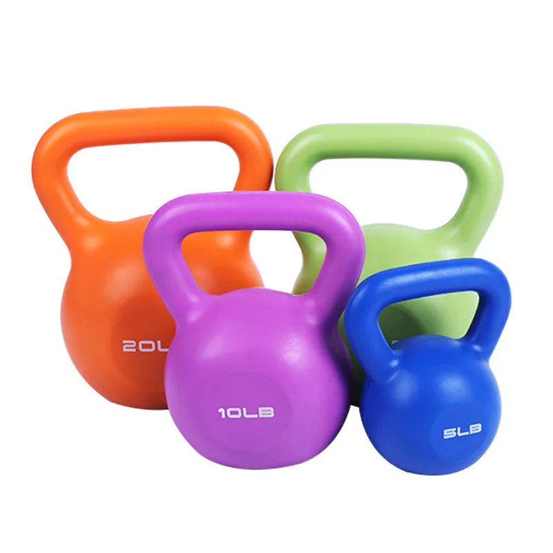 

PINJIAN Custom Logo Home Fitness Equipment Competition Kettlebell 5-30LB Colorful PE Portable Cement Kettlebell