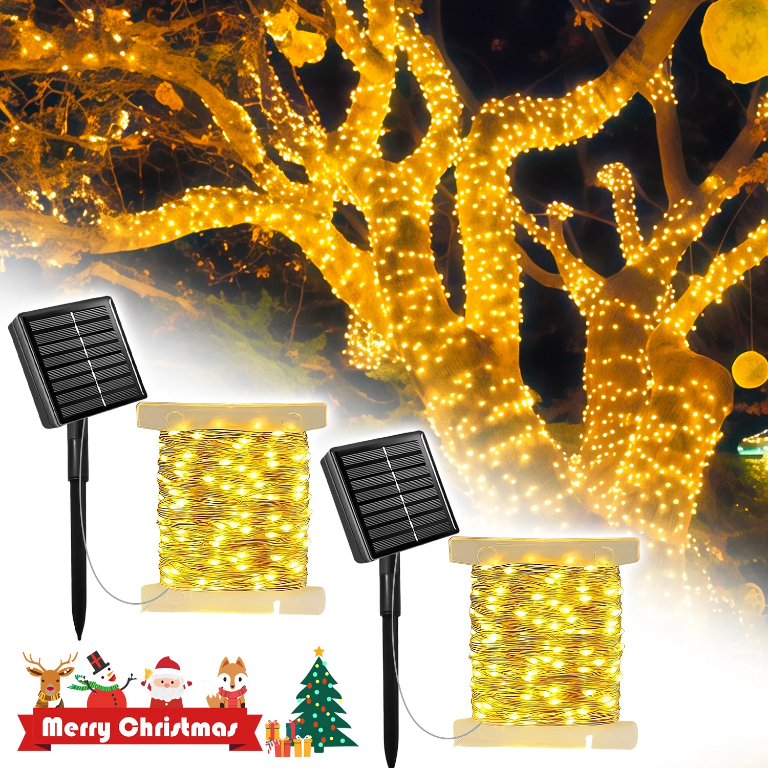 2er-Pack, 64 m/600 LED-Solar-Außenleuchte, Solar-Lichterkette für den Außenbereich, Kupferdrahtmaterial, Solar-Lichterkette geeignet für Garten, Hofbäume, Weihnachtsfeiern, Hochzeiten,