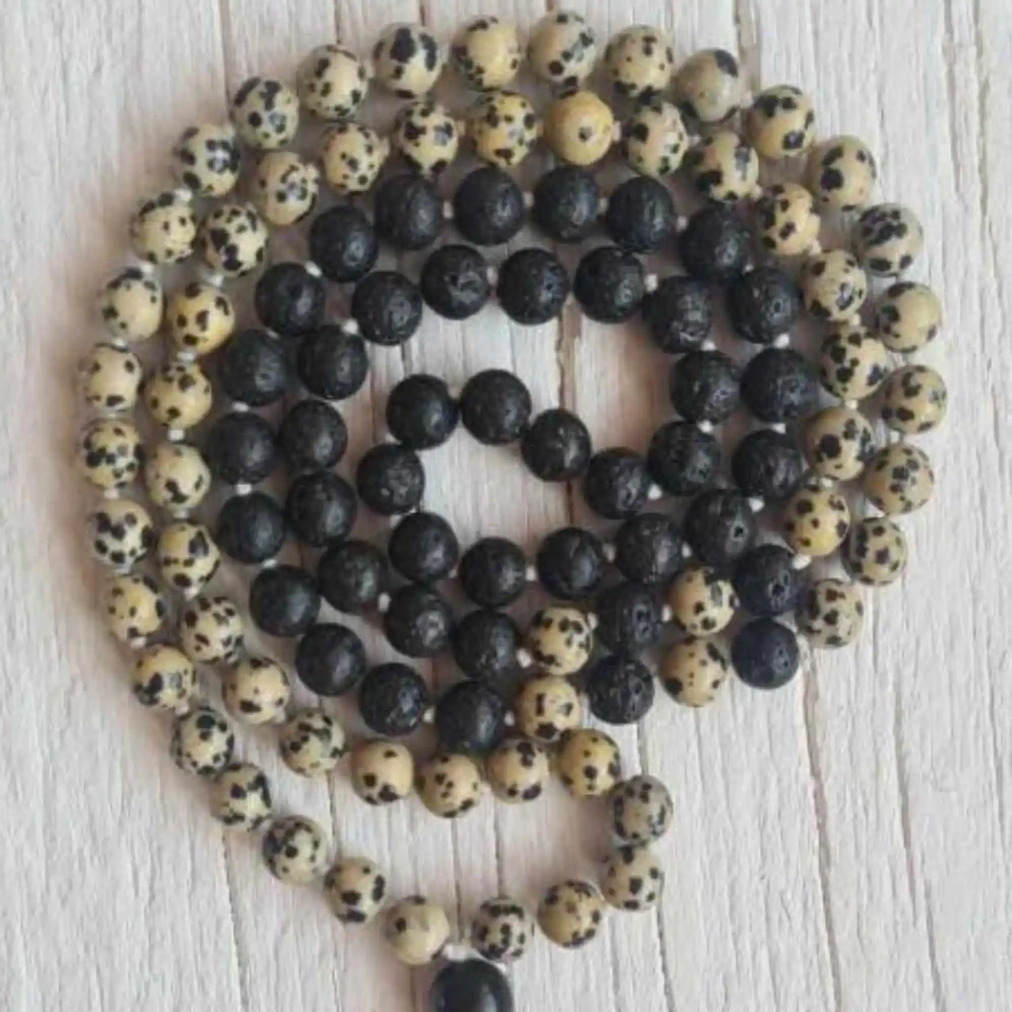 

8mm Natural knot 108 black lava jasper gemstone beads necklace Yoga Mala Calming Relief Mental Mala Beaded Taseel Prayer