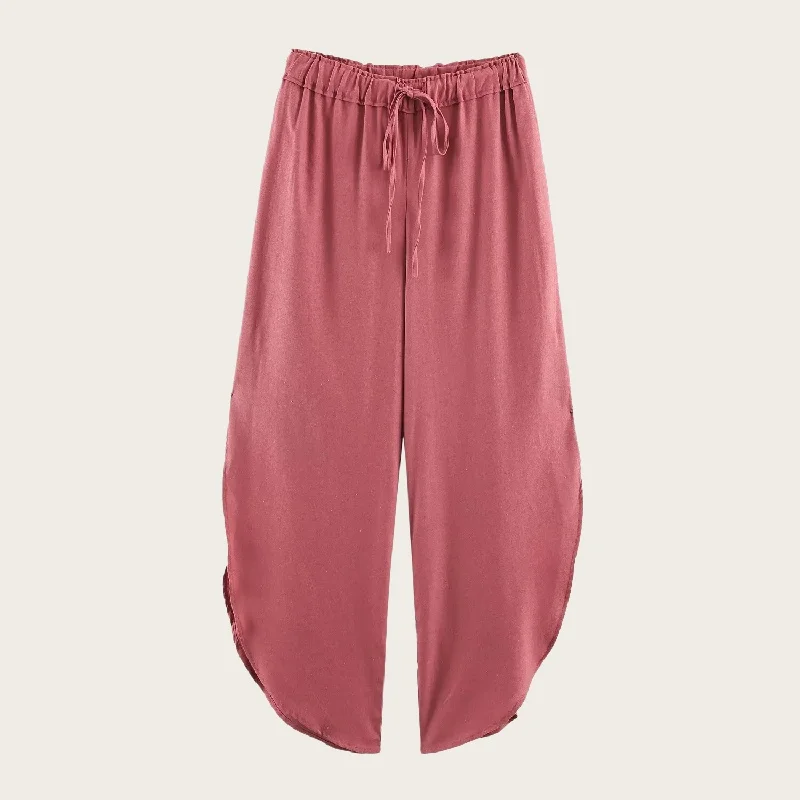 2026 New Summer Women's Casual Mid-Waist Wide Leg Pants Elastic Side Slit Polyester Fiber Comfortable Loose Fit Long Trousers