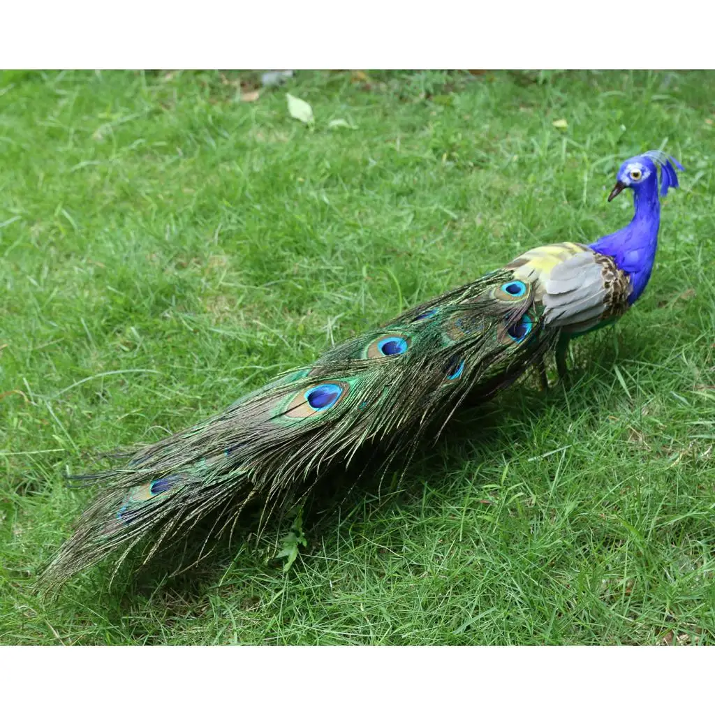 Lifelike Artificial Feather Peacock Bird Home Gardens Decoration Ornaments