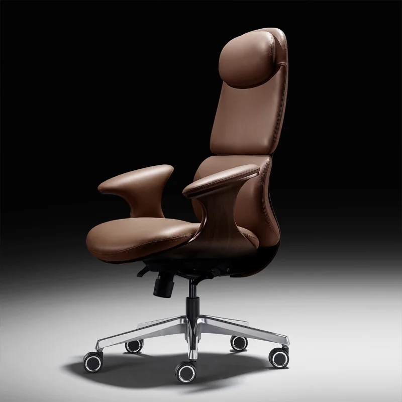Cowhide boss chair Ergonomic office chair Comfortable sedentary home light luxury chair Book desk