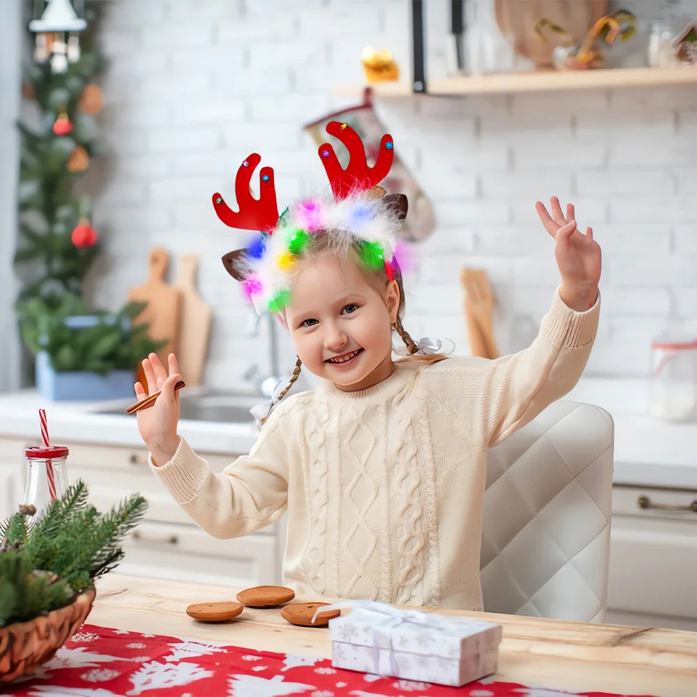 LED LED Christmas Headband Antlers Headdress LED Light Christmas Headband Luminous Colorful Xmas Tree Snowflake Hair Band
