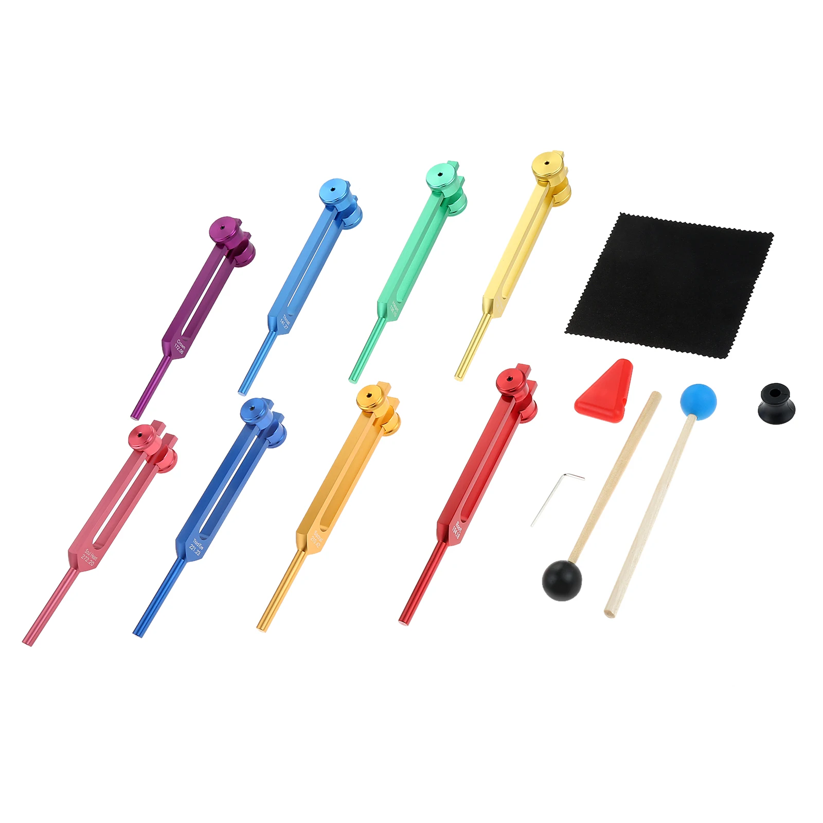 Imagem -06 - Liga de Alumínio Colorida Tuning Forks Martelo com Caixa Pcs 1kit Acessórios para Chakra 40.22hz 136.1hz 39.27 H.27 264 316 177 23 272.2hz