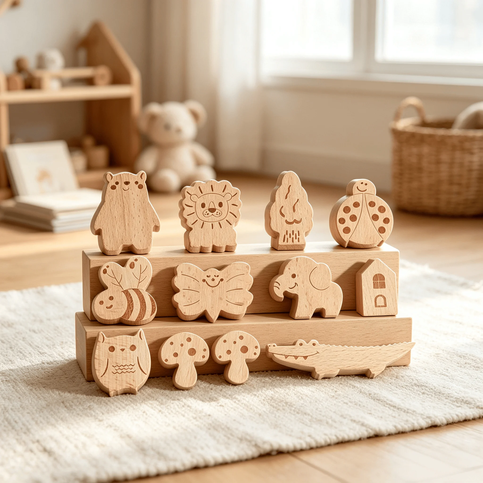Children's Montessori Wooden Animal Balance Blocks Forest Theme Stacking Challenge Toy 3+ Educational Playset