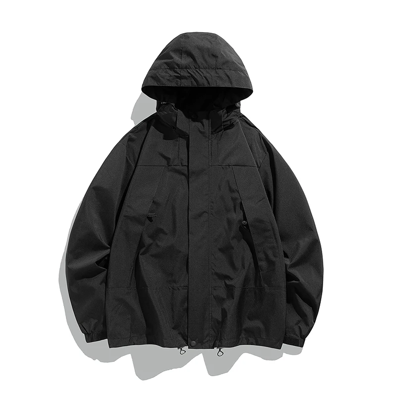 Men's Outdoor Waterproof Windproof Hiking Jacket Casual Color Block Hooded Rain Coat Spring Camping Climbing Windbreaker