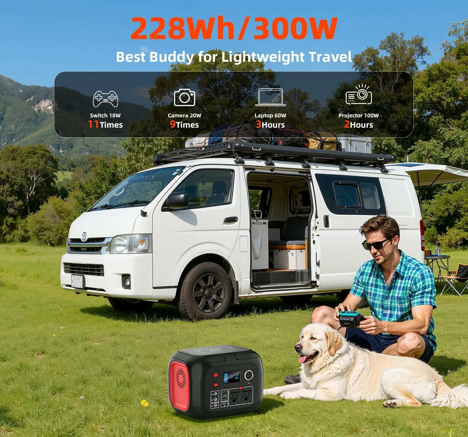 محطة طاقة محمولة 300 وات، مولد طاقة شمسية 228 وات في الساعة مع مخرج تيار متردد بموجة جيبية نقية 110 فولت، مولد بطارية ليثيوم احتياطية لـ CPAP #3