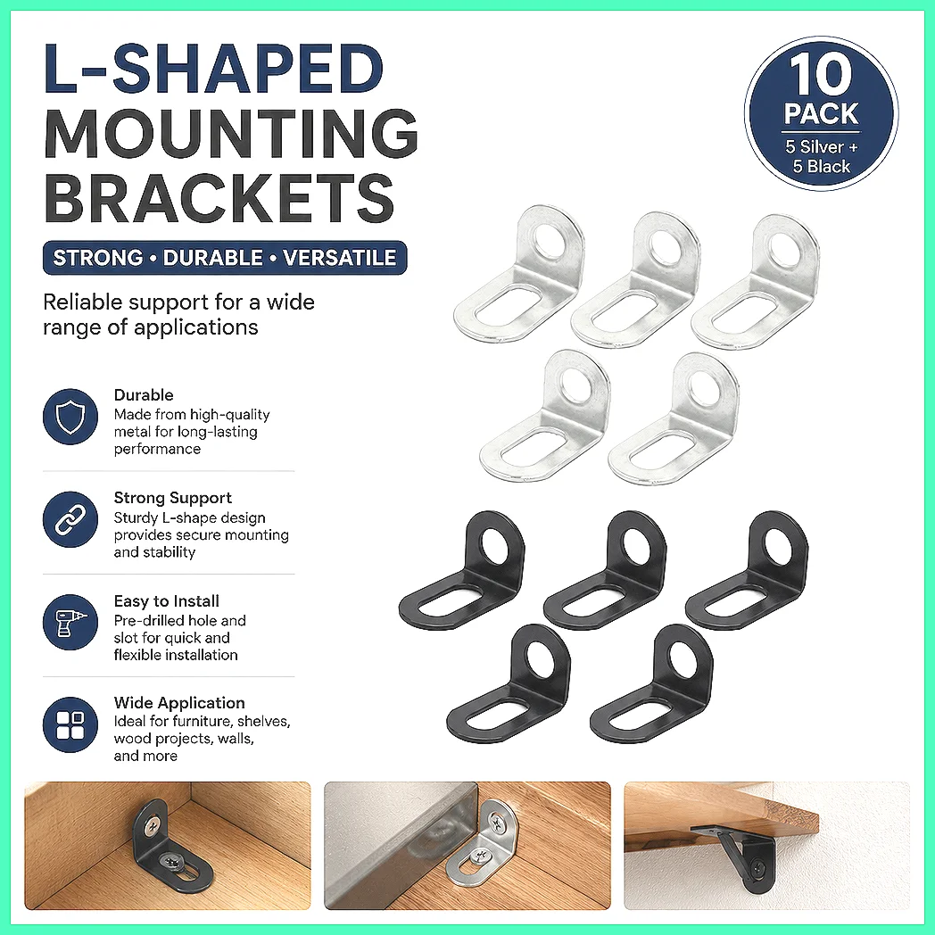 5x Stainless Steel Corner Brackets L Shape 90 Degree Right Angle Metal Plates with 2 Mounting Holes for Home Furniture Reinfo