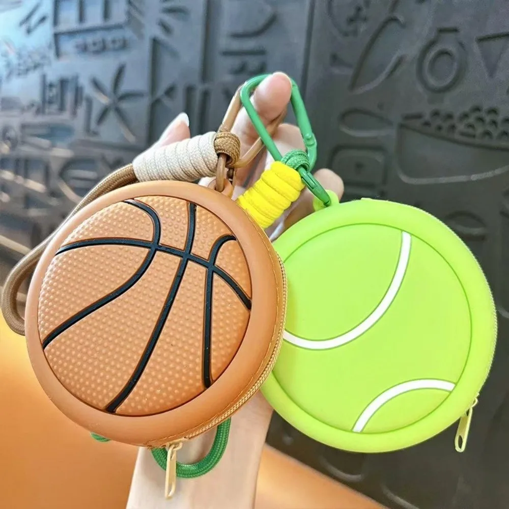 

Creative Sporty Ball Shaped Coin Purse Basketball Trendy Headphone Pouch Small Size Waterproof Storage Bag Personal Use