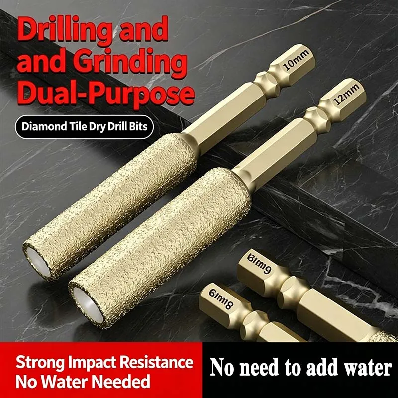 

Diamond Brazed Dry Drill Bit 6/8/10/12/16mm 2-in-1 Drilling And Grinding Hole Opener Waterless Drill Bit For Glass Ceramic Stone