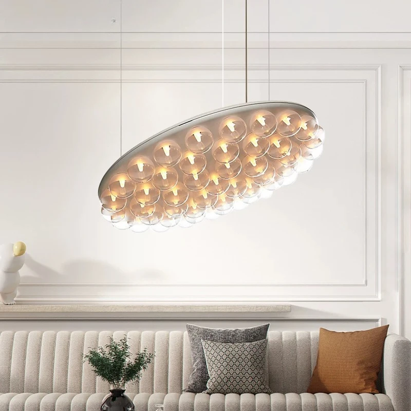 Modern Oval Bubble Glass Chandelier Multi Layer Tiered Globe Pendant Light Clear Acrylic LED Hanging Lamp for Living Room Dining