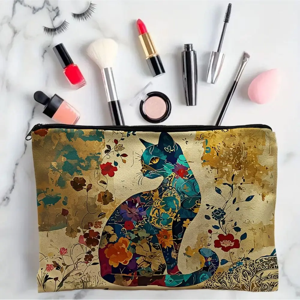 

Симпатичная косметичка с принтом мультяшного кота, многофункциональная сумка на молнии для хранения украшений, портативный кошелек для монет, подарки