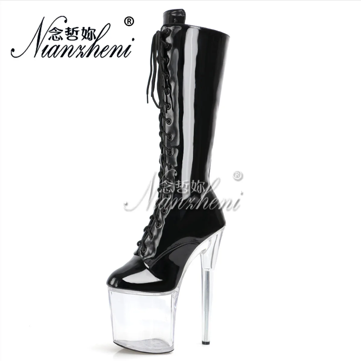 Gothic Lighter Boot 17cm Platform Shoes 8Inch Knee High Clear Pole Dance Stripper Thin Heels 20cm gladiator Exotic Dancer Sexy