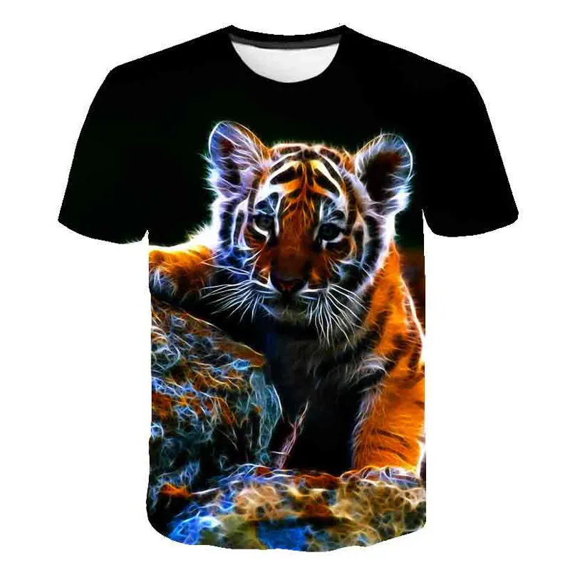 Summer Fashion Men Funny Tiger graphic t shirts 3D Printed Animal Pattern Tees Tops Round Neck Short Sleeve Hip Hop Streetwear