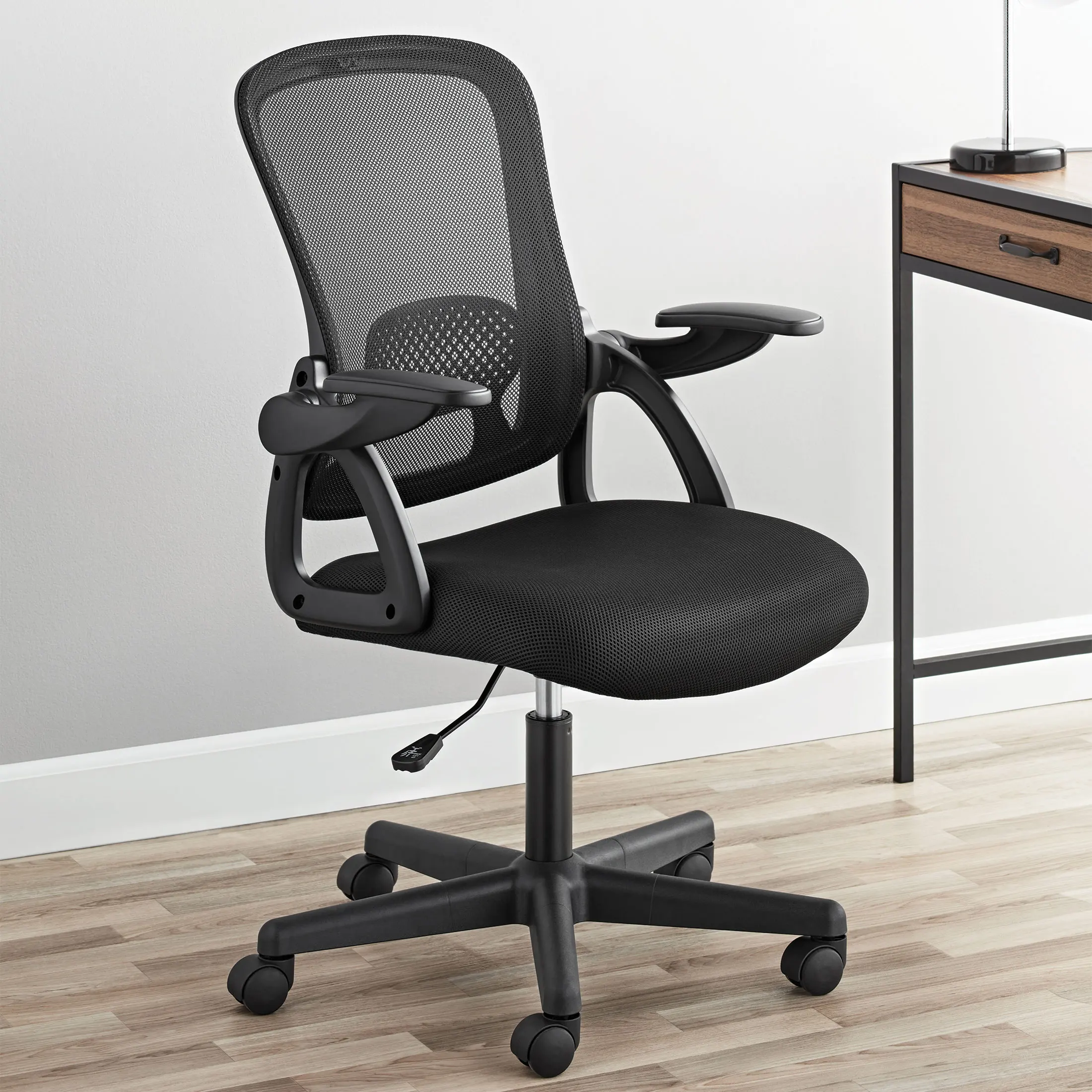 

Ergonomic Mesh Back Office Chair with Flip Up Arms for Adults, Black Fabric, 275lb