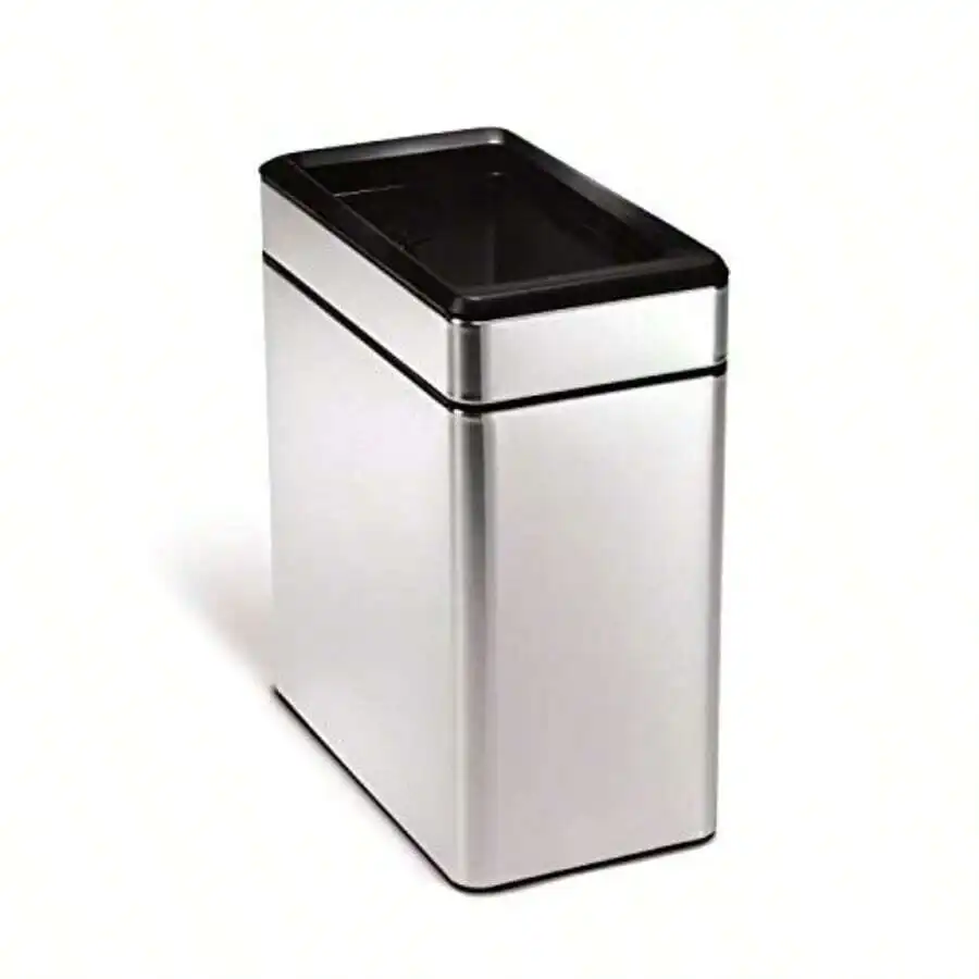 

10L Slim Open Top Trash Can For Bedroom Bathroom Office Brushed Stainless Steel