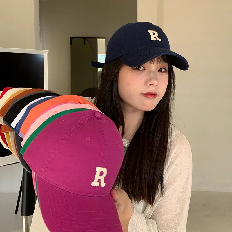 New Embroidery Letter R Baseball Cap Summer Solid Women Ponytail Hats Men Baseball Cap Cotton Outdoor Simple Visor Casual Cap