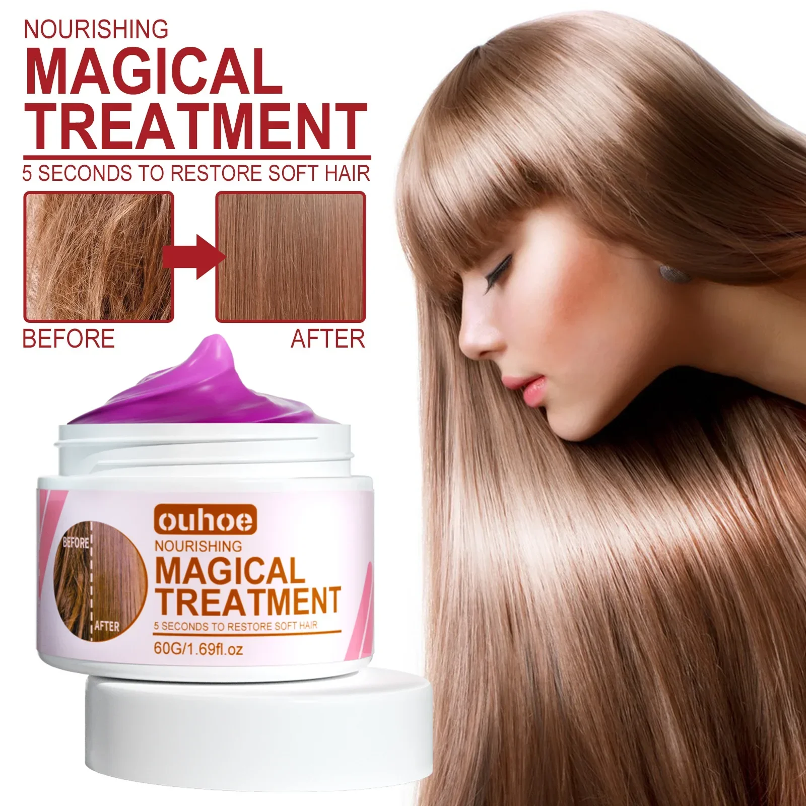 Magical Hair Mask 5 Seconds Repair Damage Frizzy Soft Smooth Shiny Hair Deep Moisturize Hair Treat Repair Hair Scalp Care 60ML