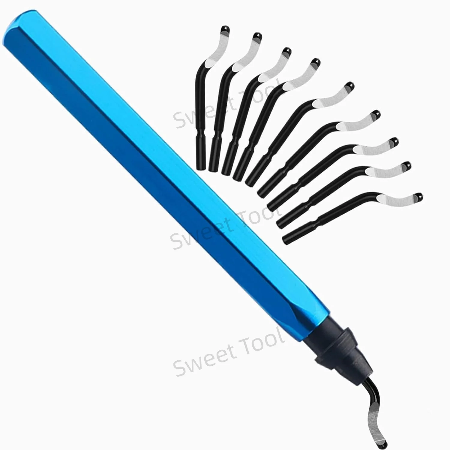 Hand Deburring Tool Kit Blue Metal Handle with 1/10/11 Swivel Blade Edge Burr Remove Deburring Tool Set Burr Removal Reamer Tool