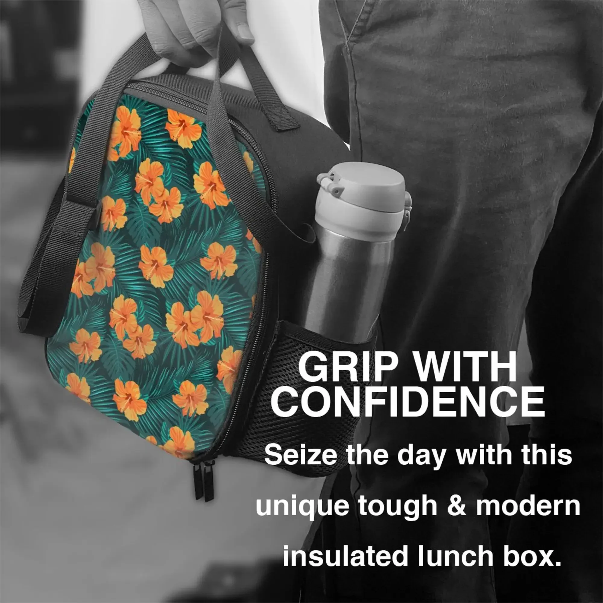 Bolsa de almuerzo de flores hawaianas tailandesas, un solo hombro con correa para mujeres, hombres, niños, lonchera aislada para el trabajo, Picnic escolar