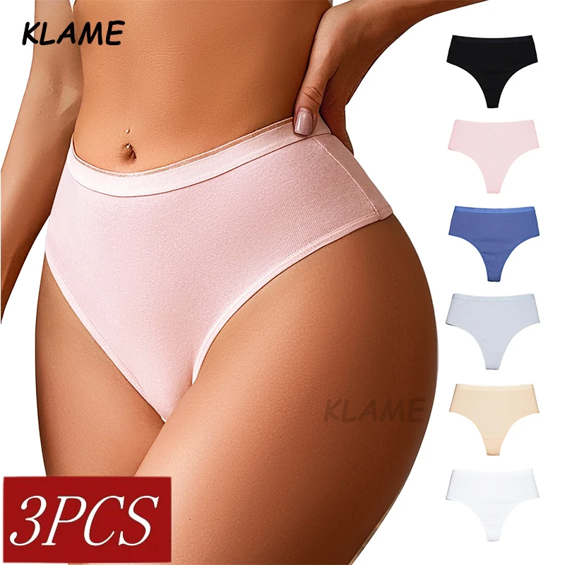 KLAME S-L 3pcs Plus Size Women's High Waist Summer Style Tummy Control Solid Color Underwear KLM663