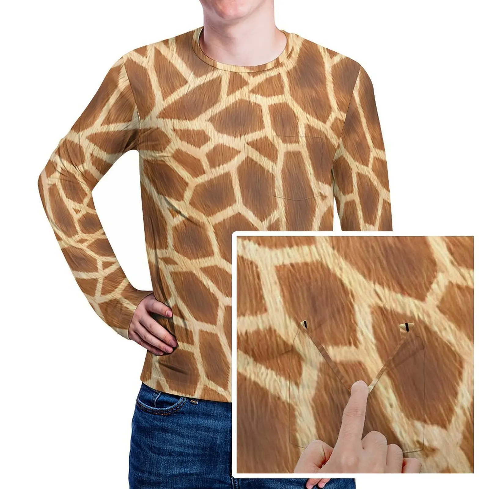

Giraffe Print T Shirt Brown Animal Male Cool T-Shirts Spring Printed Tees Long Sleeve Kawaii Oversized Gift