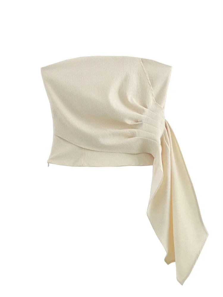 سترة نسائية مثيرة غير متماثلة بدون حمالات قابلة للطي بدون أكتاف بدون أكمام سترة نسائية موضة صيف 2024 ملابس خروج نسائية