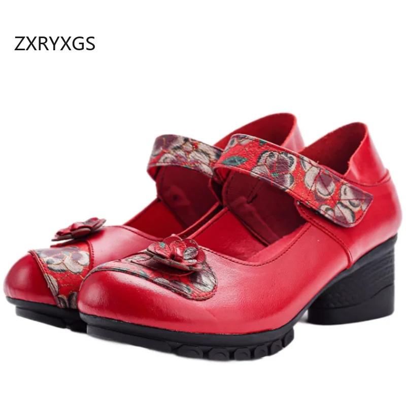 ZXRYXGS Promotion Genuine Leather Flowers Shoes Women Fashionable Shoes 2026 New Comfortable Elegance Wedding Banquet Mid Heels