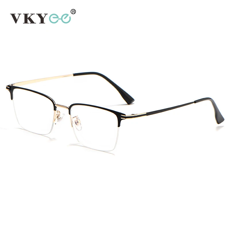 VKYEE Ultralight Alloy Men\'s Half Rim Business Eyeglasses Customizable Prescription Anti-Blue Light Glasses Photochromic 9172K