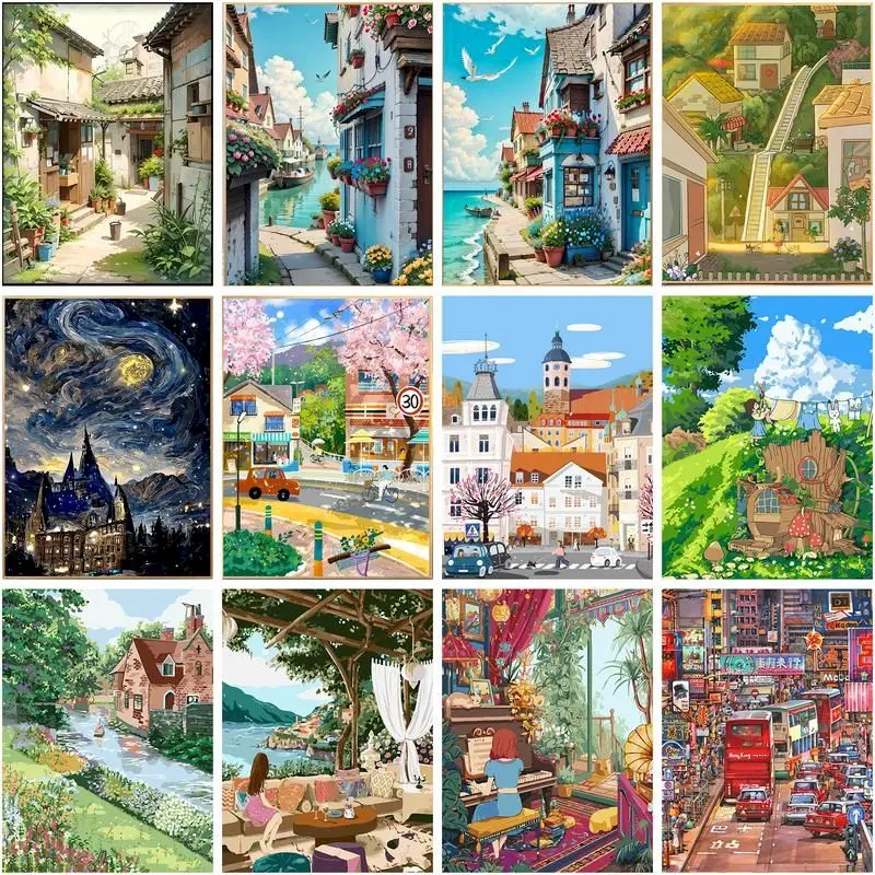 

CHENISTORY Interior Pictures By Number Town Scenery Kits Home Decor Painting By Number Drawing On Canvas Handpainted Art Gift