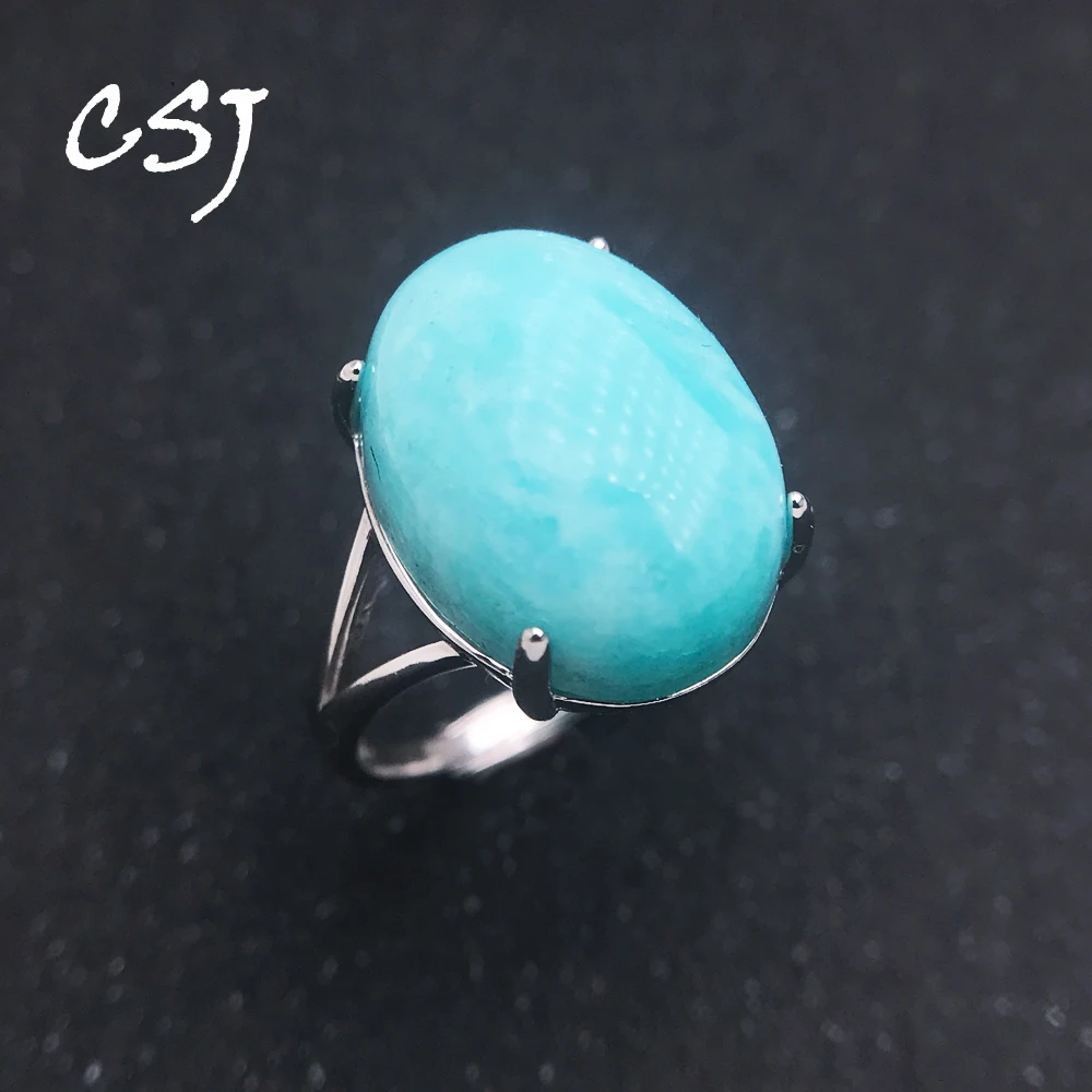 100% Natural  Amazonite Rings Sterling 925 Silver Gemstone Oval 13*17mm for Women Birthday Party Jewelry Gift