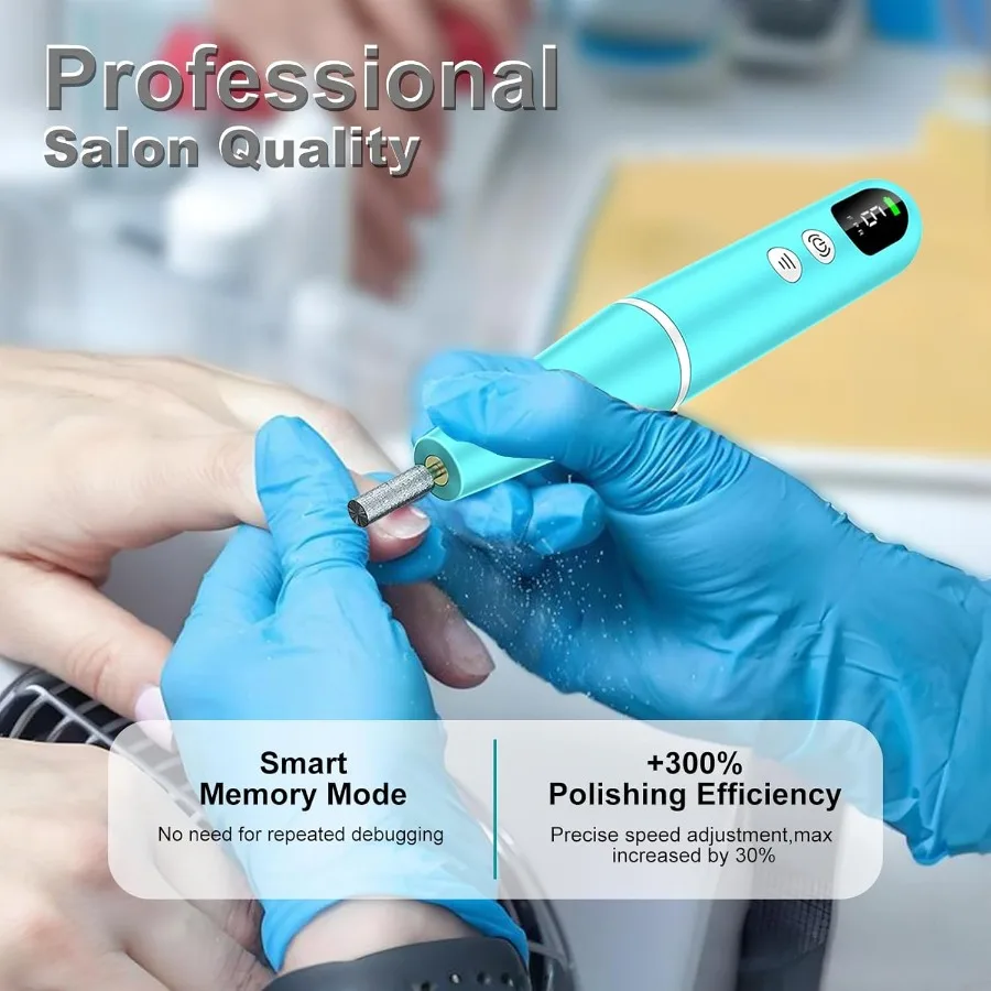 コードレス電動ネイルドリルファイルキット、9段階速度LEDディスプレイ付き、アクリルジェルディップパウダーポリッシュ、プロ用ポータブルマニキュア