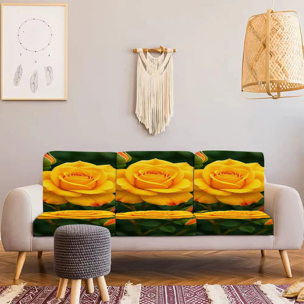 Summer Outdoor Sofa Cover with Yellow Rose Print, Milk Silk Fabric, Pet - Friendly, Machine - Washable, N