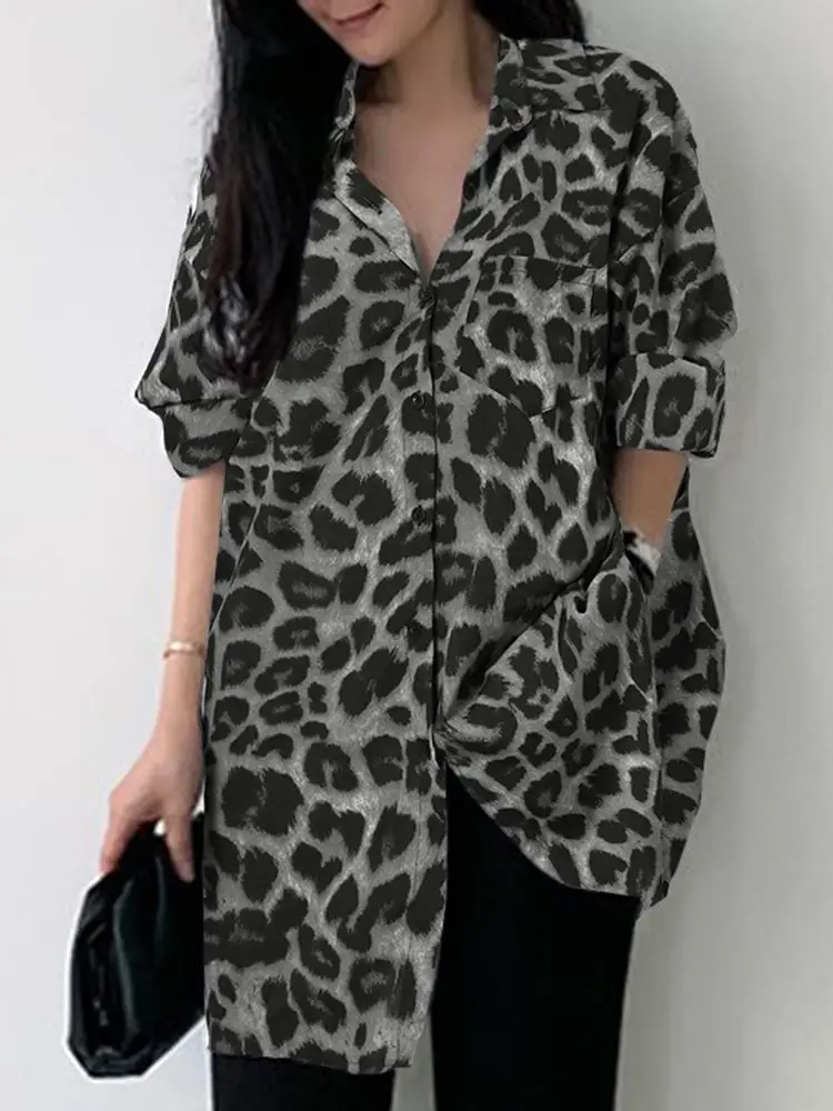 Vrouwen Bohemian Luipaard Print Shirt Zanzea Vintage Knop Losse Blusas Casual Tuniek Top 2022 Herfst Revers Hals Lange Mouw Blouse