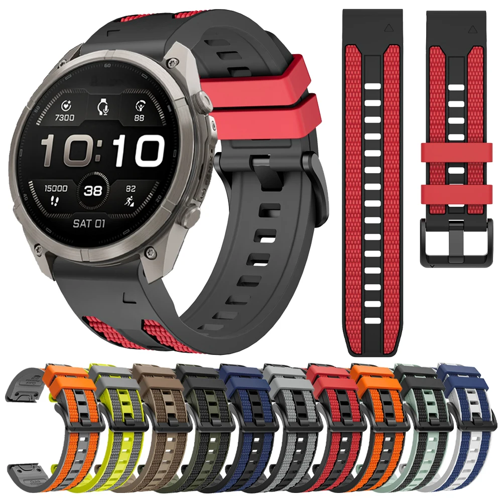 QuickFit 22mm 26mm Sports Silicone Strap For Garmin Fenix 9 47mm 51mm 9Pro-Solar 8 8Pro E 7X 7/Epix/Descent Mk3i Mk2i Watch Band