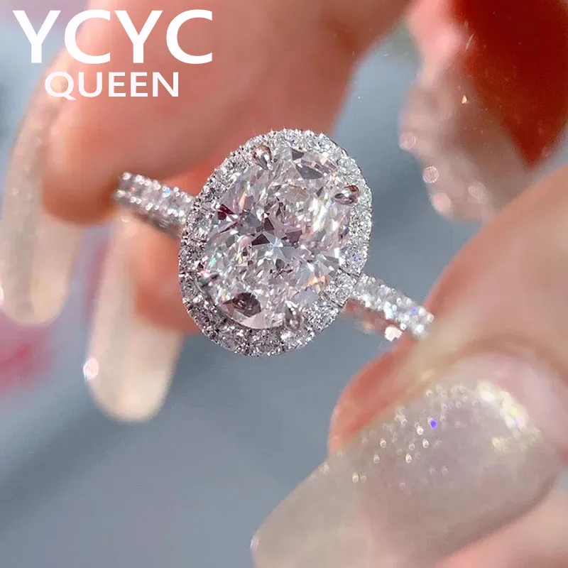 

Real Platinum PT950 Ring Women Engagement Anniversary Wedding Ring Oval Moissanite Diamond Ring Trendy
